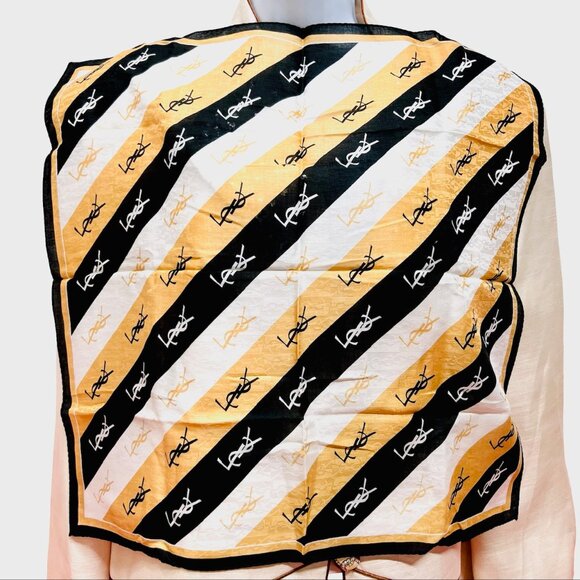 New Tag On Yves Saint Laurent Cotton & Silk 21.5"Gold White Black stripe (64 - Picture 4 of 8